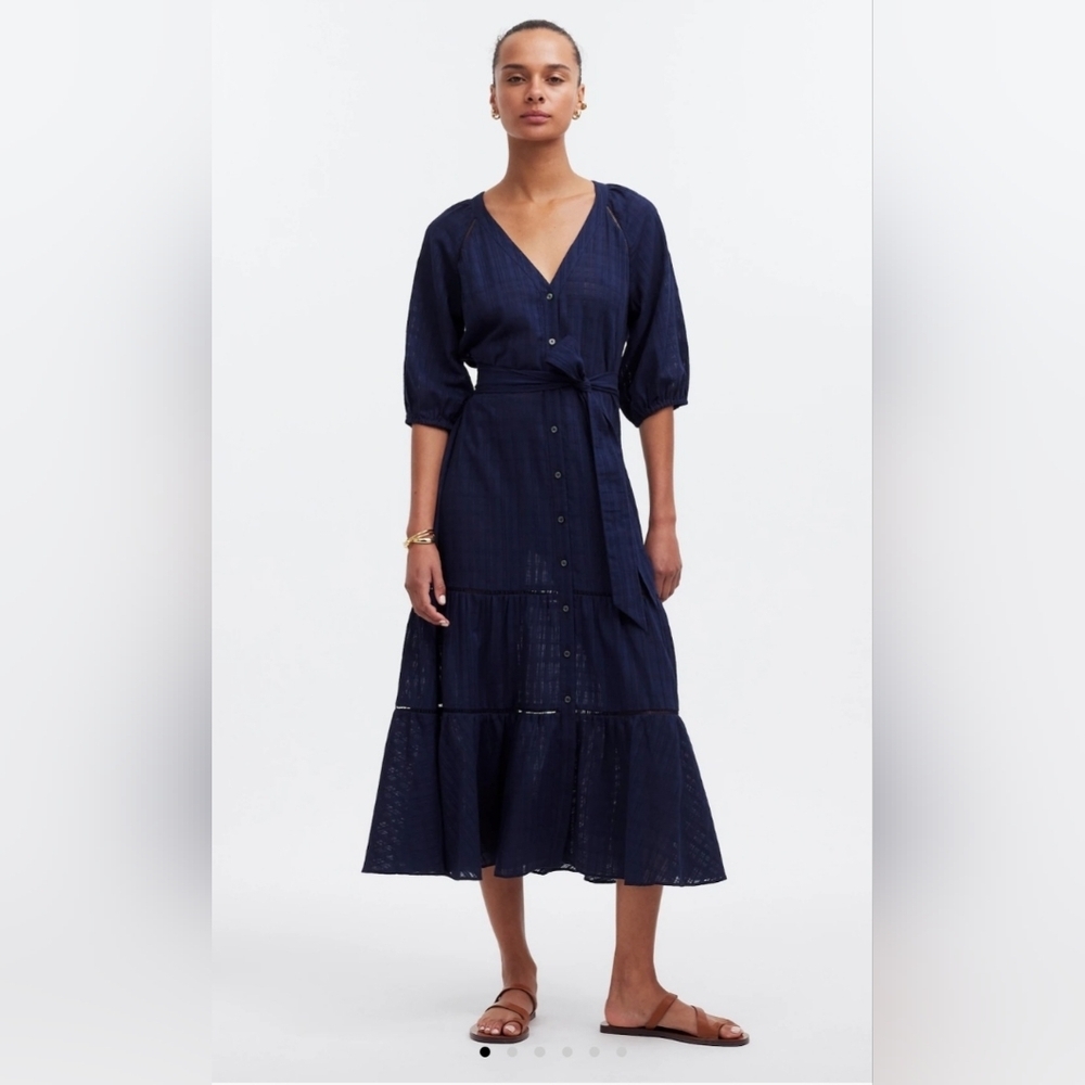 Madewell Navy Blue Button-Front Midi Dress